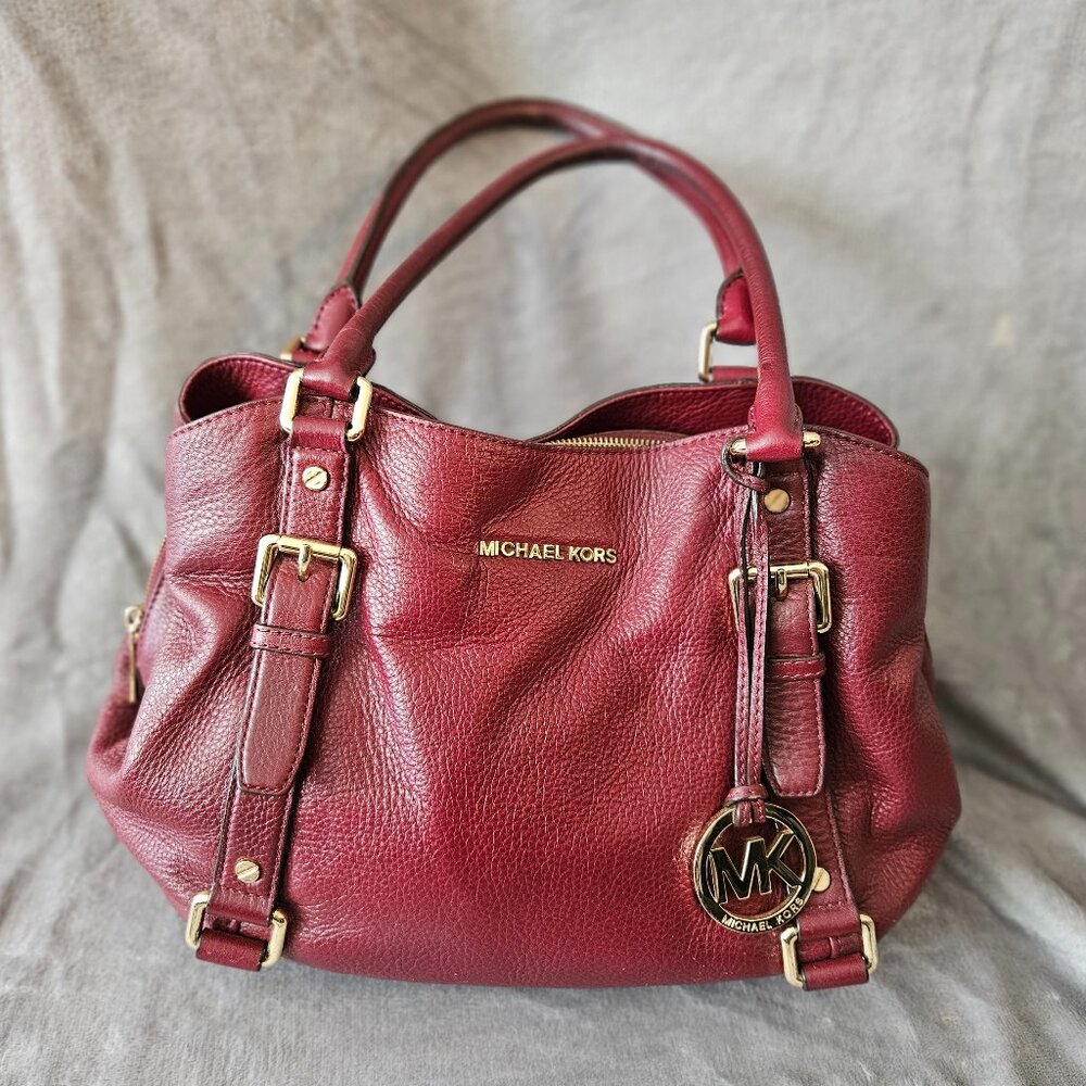 Michael Kors Pebble Leather Satchel Cherry Red